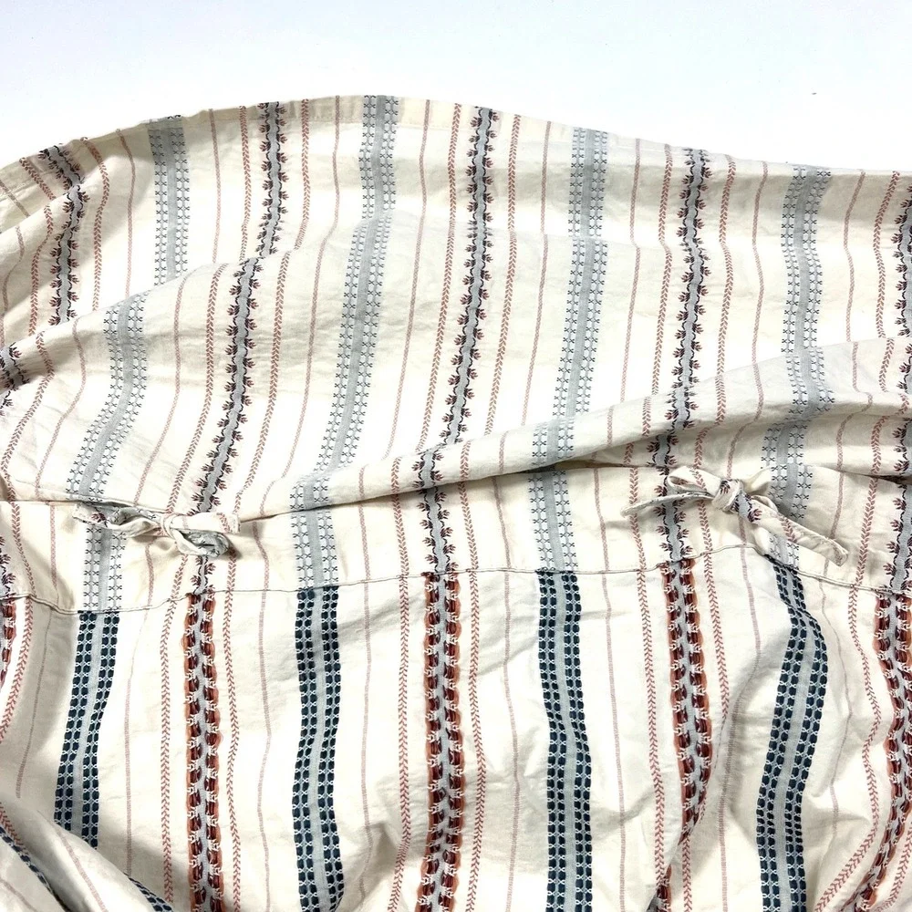 Ralph Lauren Villandry Duvet Cover Queen Striped Blue Terracotta Embroidered EUC